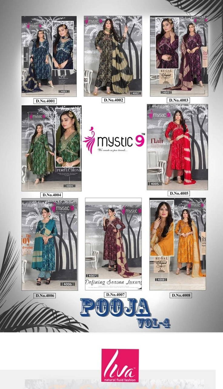 Mystic9 Pooja Vol 4 Heavy Rayon Foil Print Wholesale Readymade Salwar Suit Catalog — Wholesale Salwar Suits, MPA wholesale from Surat — view 8